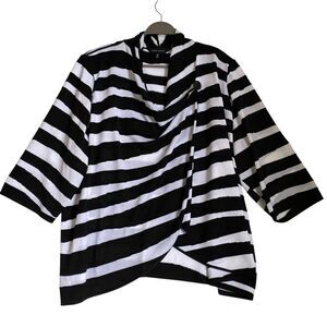 Ming Wang Knit Jacket Cardigan 3X Striped Relaxed Asymmetrical Acrylic Knit